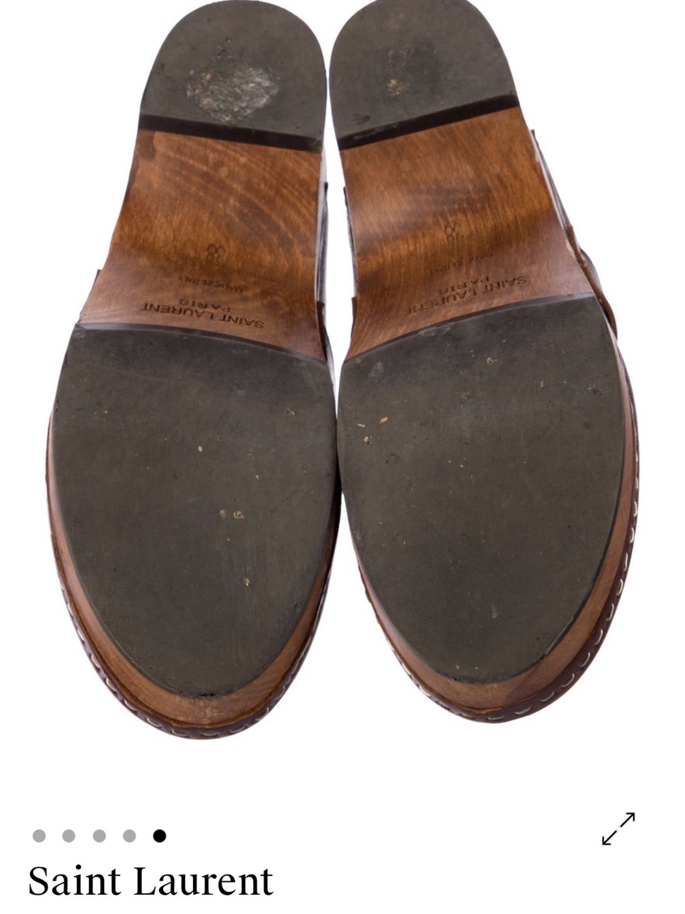 Saint Laurent Brown Leather Clog Mule with Wooden Platform SIZE 8 (EU 38) - Picture 4 of 4